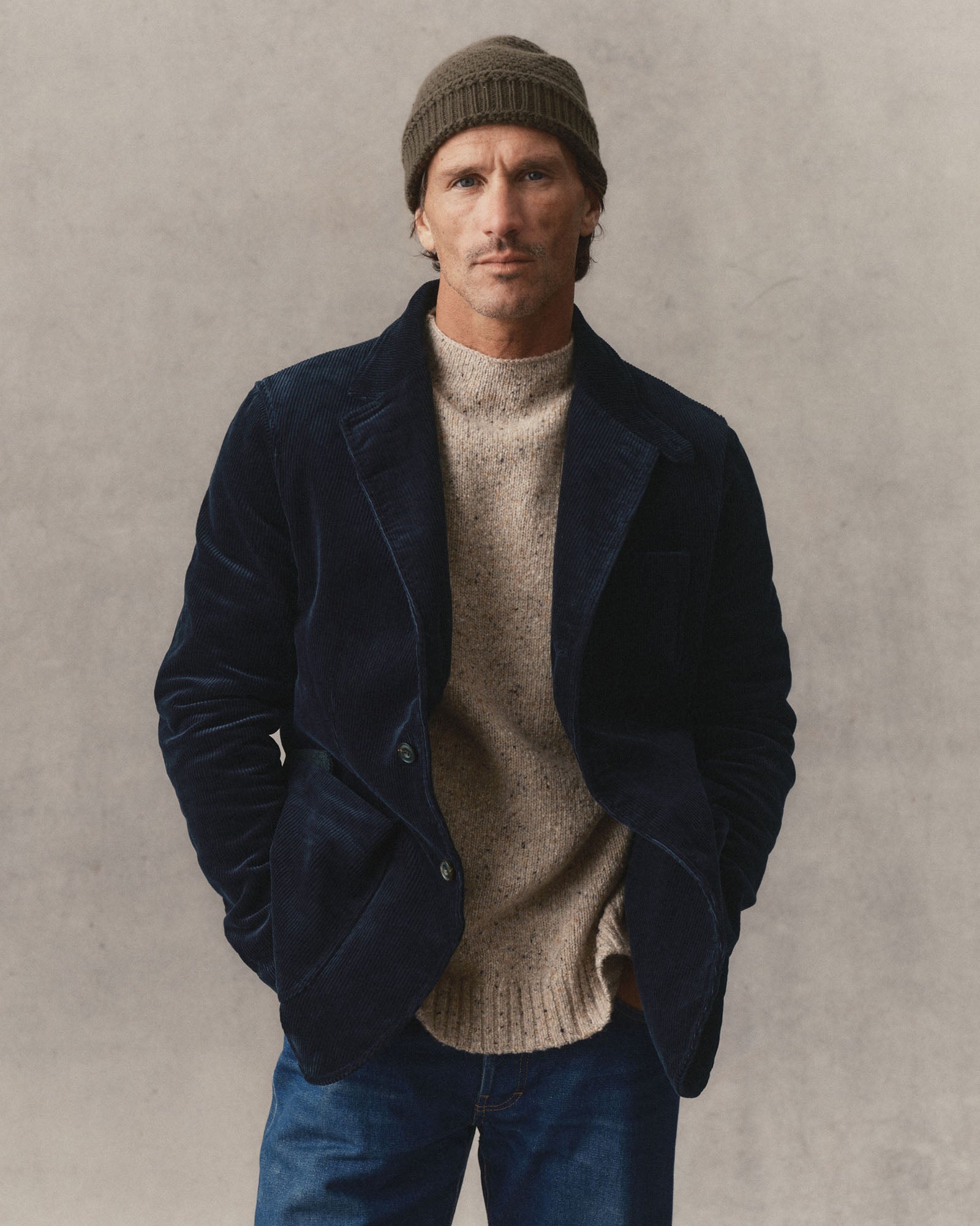 fit model showing off The Riley Sportcoat in Dark Navy Corduroy, Outerwear by Taylor Stitch