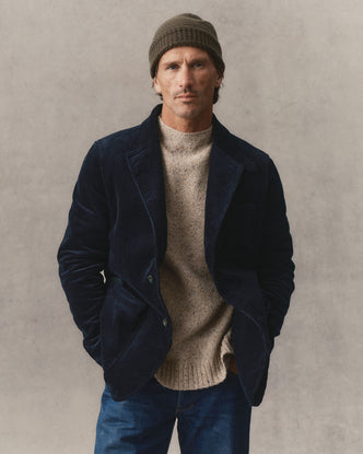fit model showing off The Riley Sportcoat in Dark Navy Corduroy
