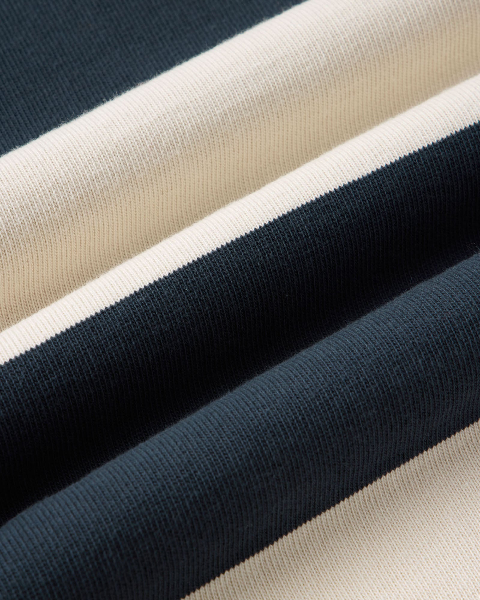 material shot of the fabric on The Rugby Shirt in Navy Stripe, Knits by Taylor Stitch