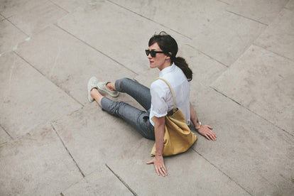 Modelling the pants - relaxing on steps.