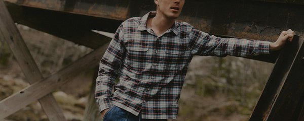 Model in the Shore Shirt from Taylor Stitch and Somelos