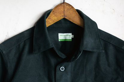 editorial image of The Good Acre Overshirt in Black Canvas