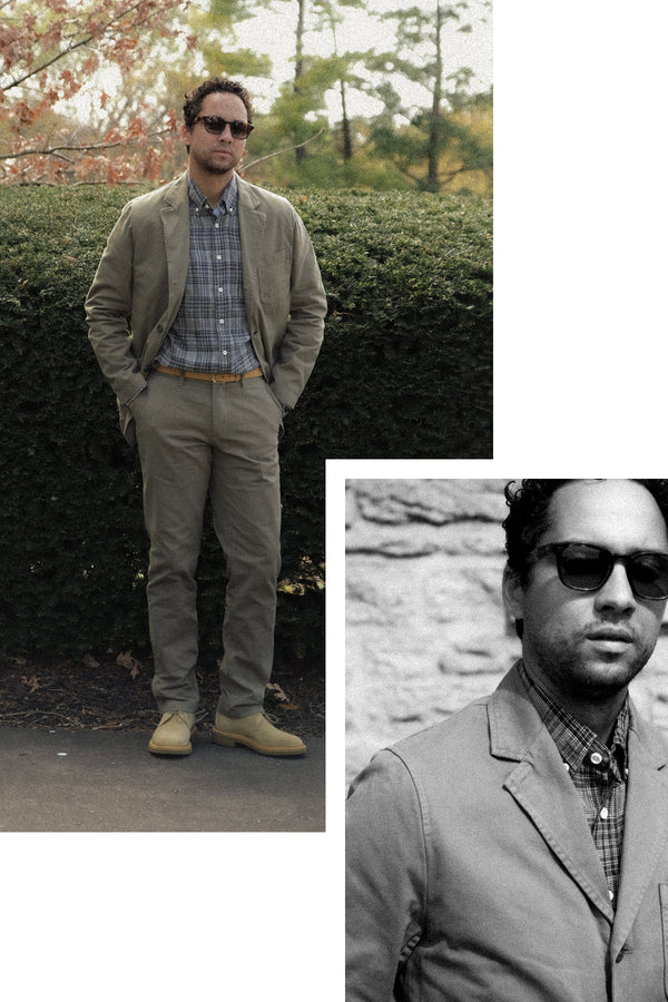 leon showing off The Foundation Sportcoat in Smoked Olive Twill
