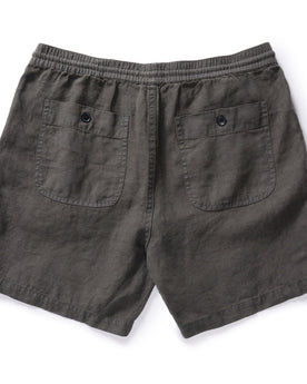 flatlay of The Apres Short in Granite Hemp, shown from back, Bottoms by Taylor Stitch