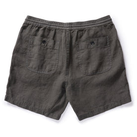 flatlay of The Apres Short in Granite Hemp, shown from back