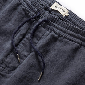material shot of the drawcords on The Apres Short in Marine Hemp
