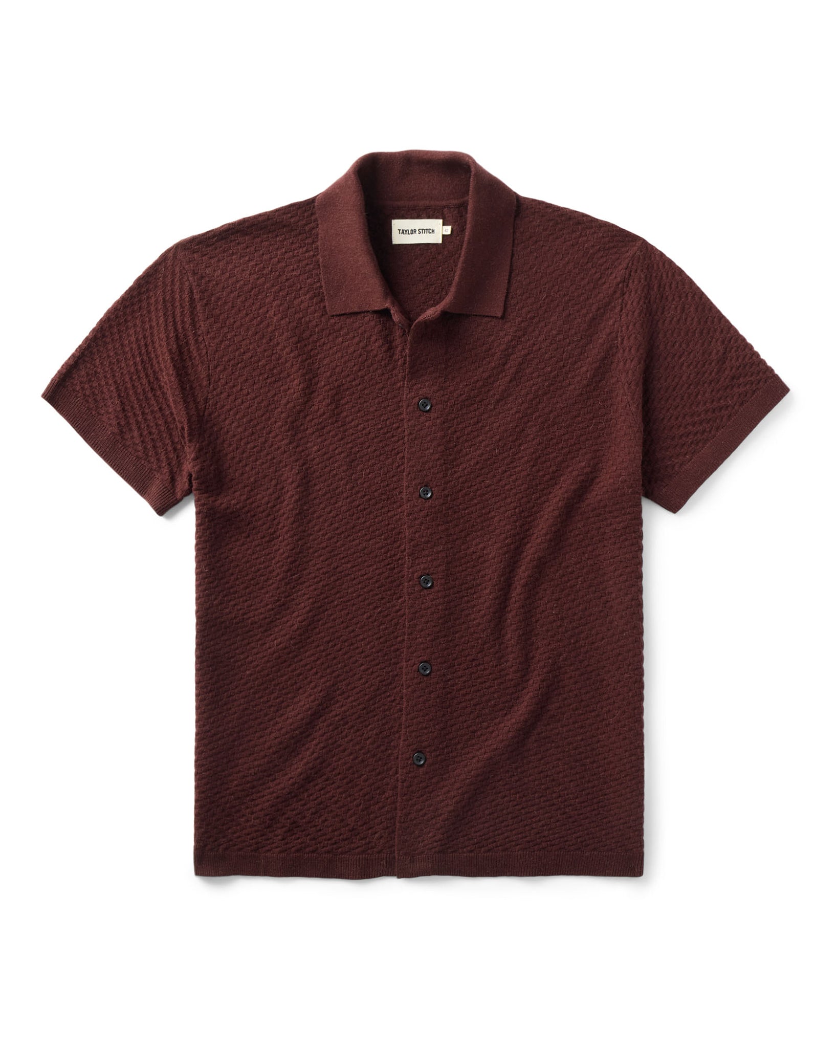 flatlay of The Arlo Sweater Polo in Burgundy Texture Knit, Knits by Taylor Stitch