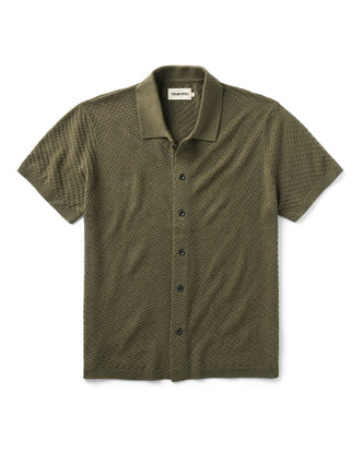 flatlay of The Arlo Sweater Polo in Cilantro Texture Knit