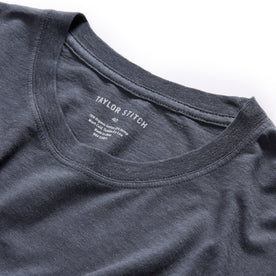 material shot of the neck opening on The Cotton Hemp Tee in Navy