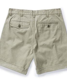 flatlay of The Matlow Short in Arid Eucalyptus Washed Herringbone, shown from back, Bottoms by Taylor Stitch