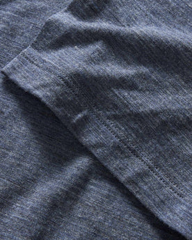 material shot of the sleeve on The Merino Tee in Heather Navy, Knits by Taylor Stitch