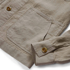 material shot of pockets on The Ojai Jacket in Arid Eucalyptus Hemp