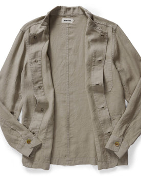flatlay of The Ojai Jacket in Arid Eucalyptus Hemp, shown open, Outerwear by Taylor Stitch