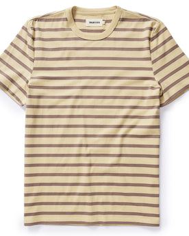 flatlay of The Organic Cotton Tee in Vintage Gold Stripe, Knits by Taylor Stitch