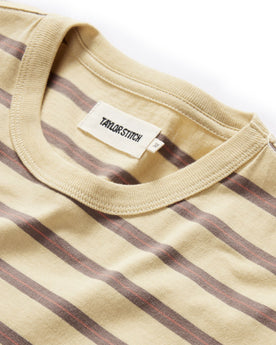 material shot of the neck opening on The Organic Cotton Tee in Vintage Gold Stripe, Knits by Taylor Stitch