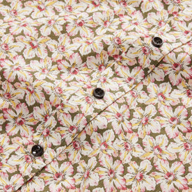 material shot of the dark buttons on The Short Sleeve California in Coastal Flora