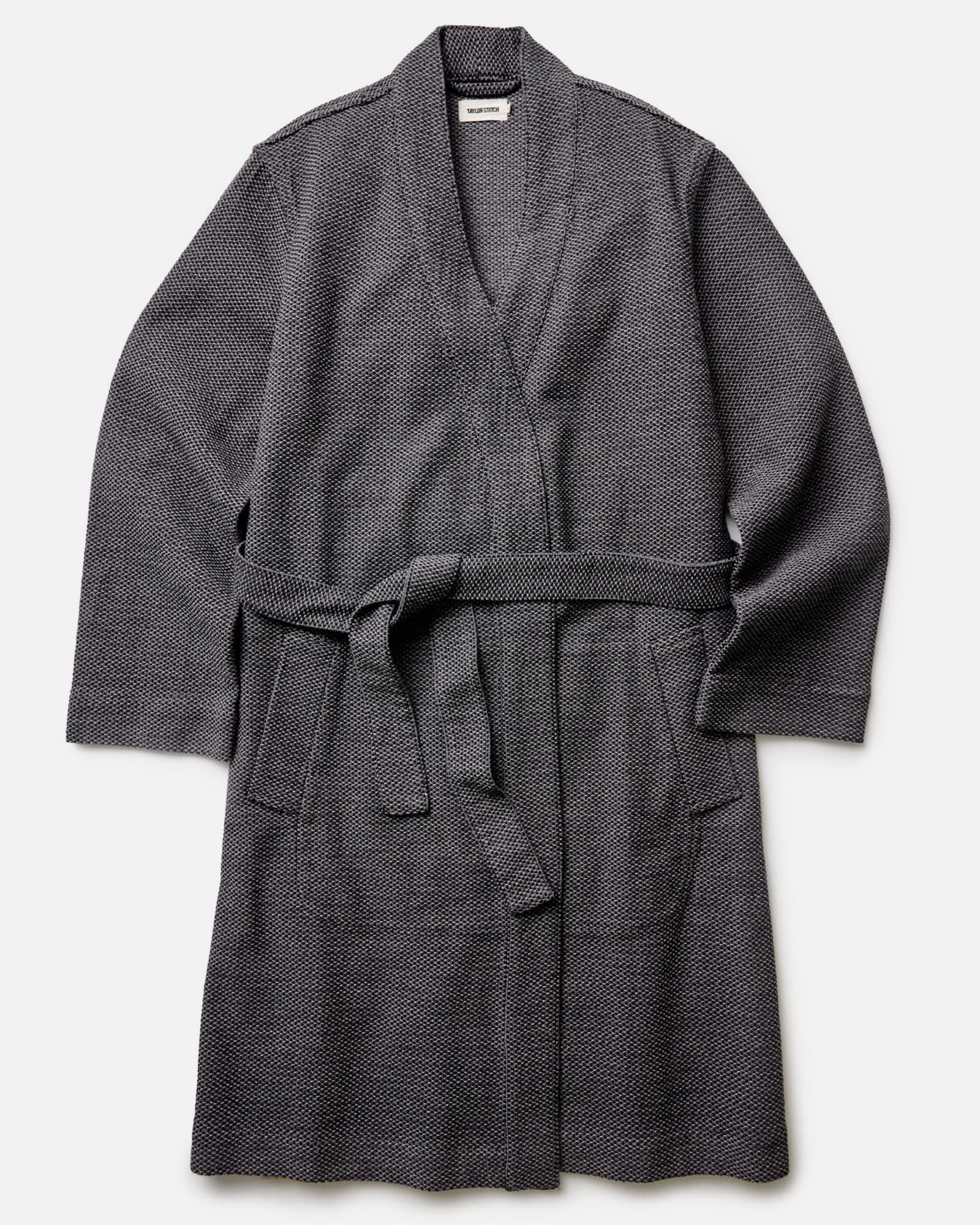flatlay of The Apres Robe in Charcoal Sashiko, Accessories by Taylor Stitch