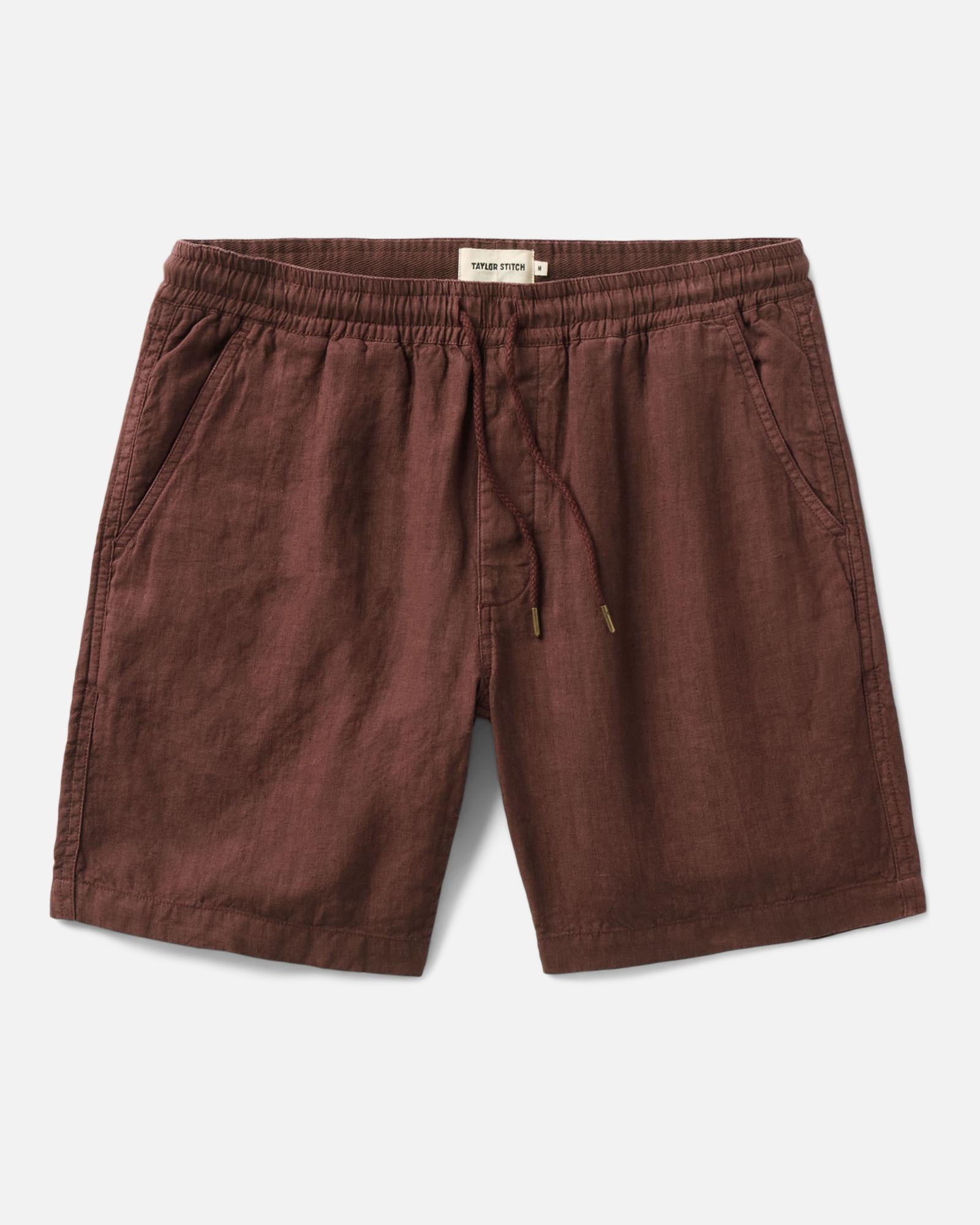 flatlay of The Apres Short in Burgundy Hemp, Bottoms by Taylor Stitch