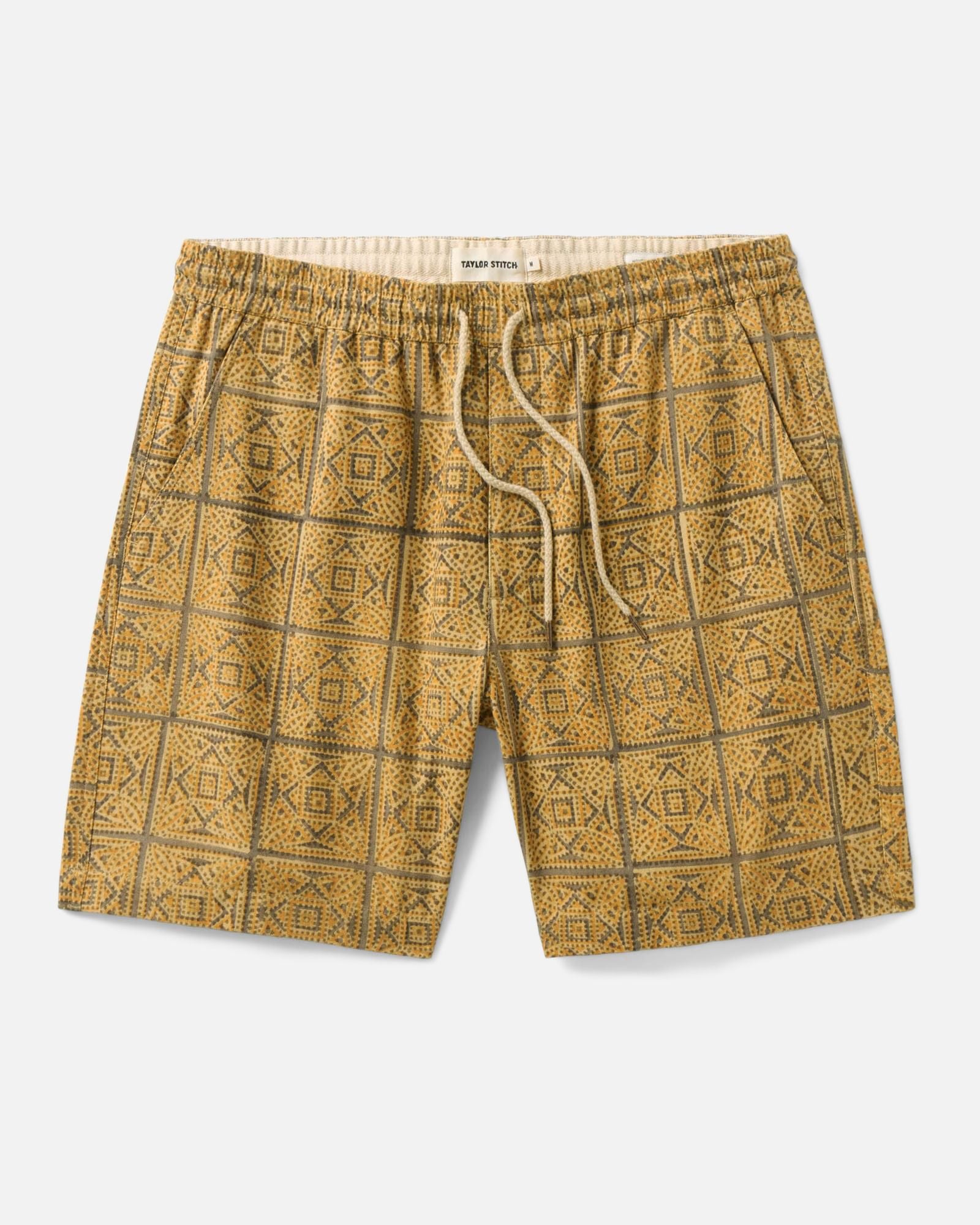 flatlay of The Apres Short in Fennel Block Print, Bottoms by Taylor Stitch