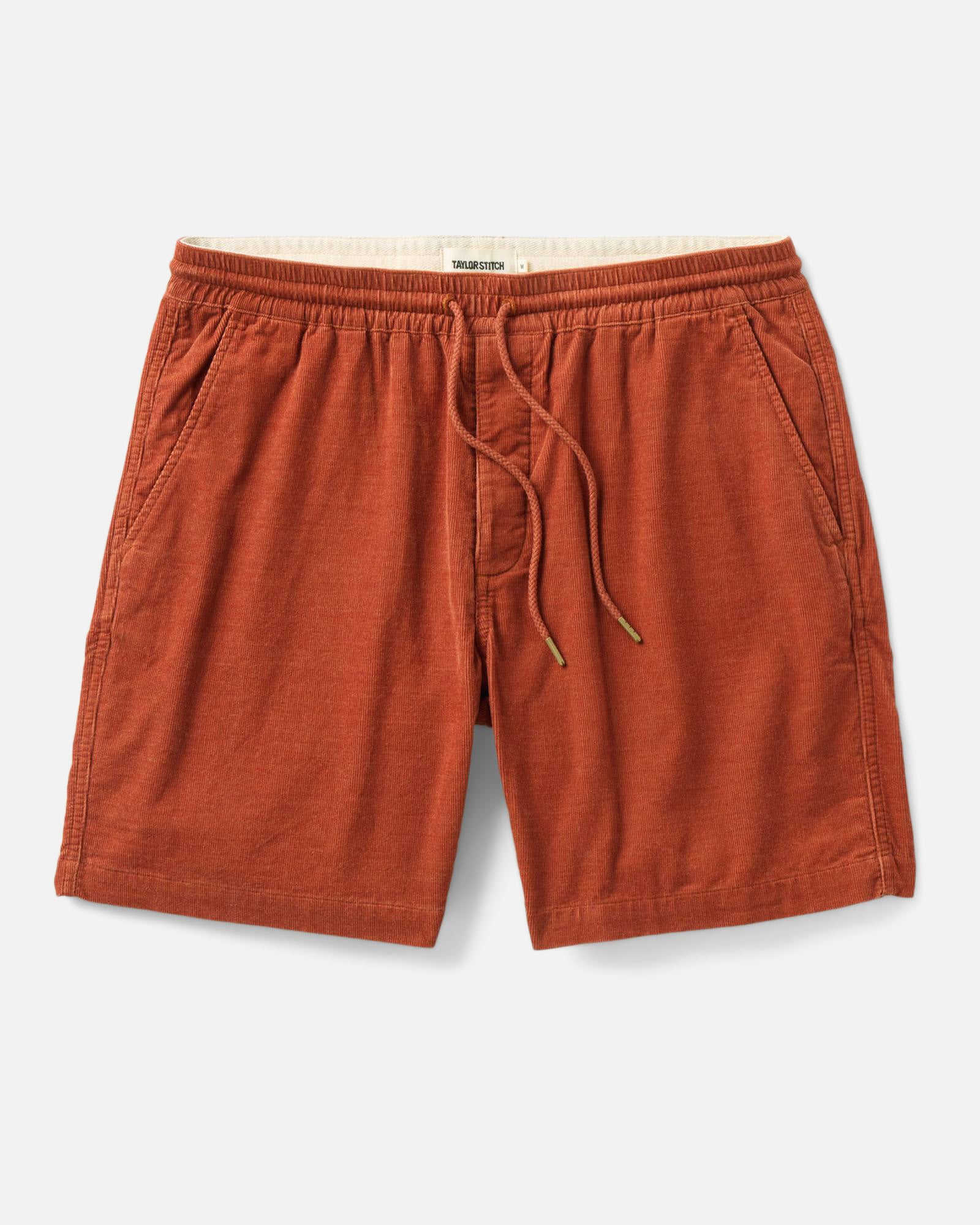 flatlay of The Apres Short in Heather Chili Pincord, Bottoms by Taylor Stitch