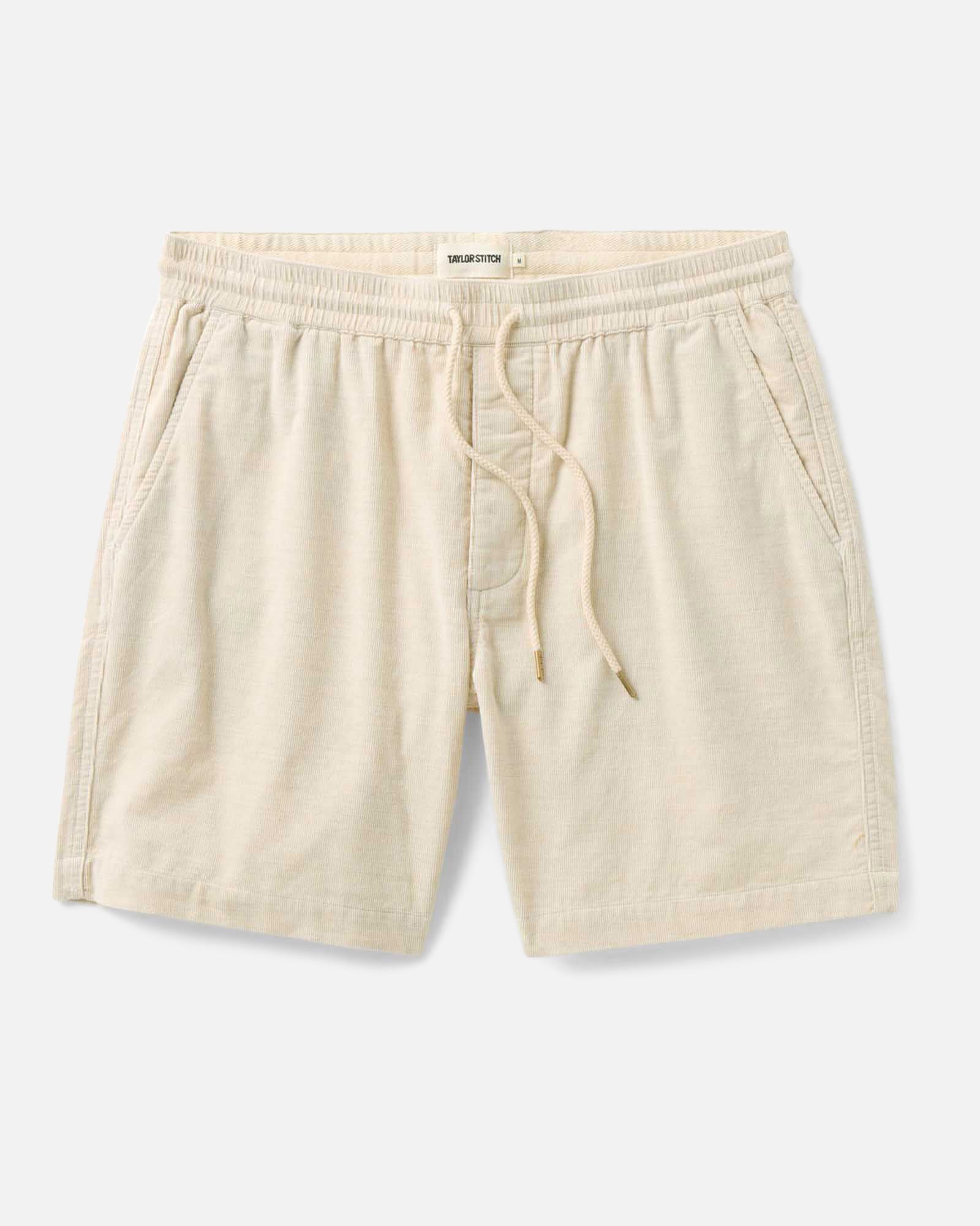 flatlay of The Apres Short in Heather Oat Pincord, Bottoms by Taylor Stitch