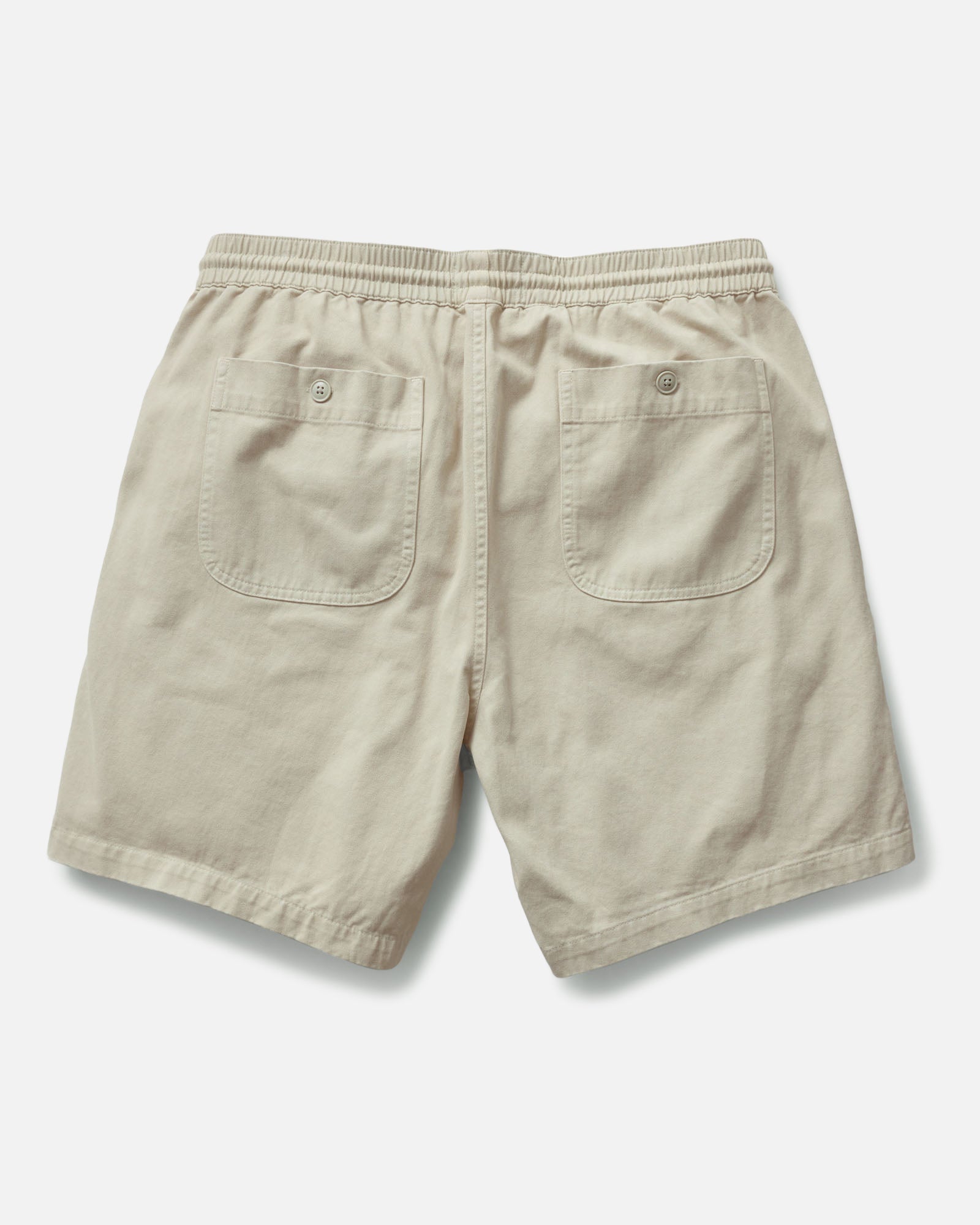 flatlay of the back of The Apres Short in Organic Aged Stone Foundation Twill, Bottoms by Taylor Stitch