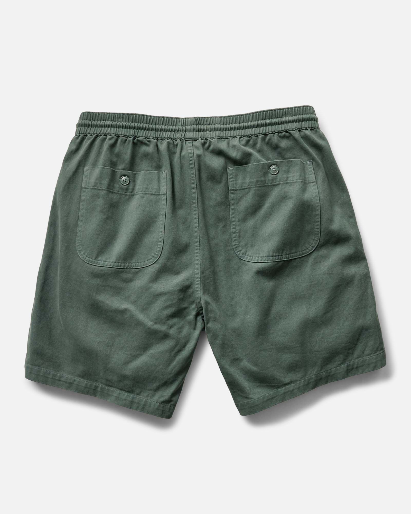 flatlay of the back of The Apres Short in Organic Deep Sea Foundation Twill, Bottoms by Taylor Stitch