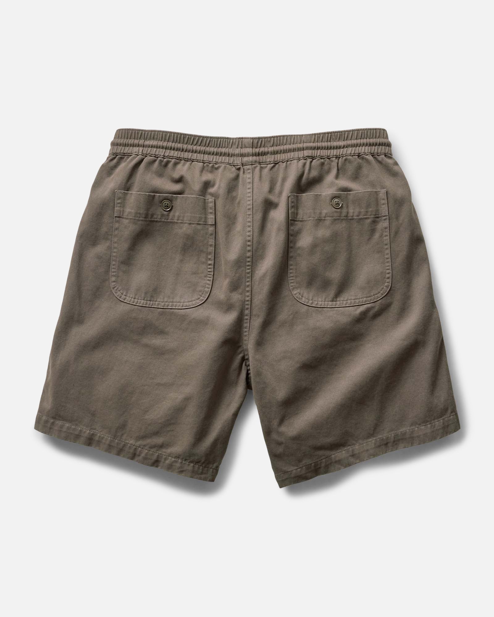 flatlay of the back of The Apres Short in Organic Espresso Foundation Twill, Bottoms by Taylor Stitch