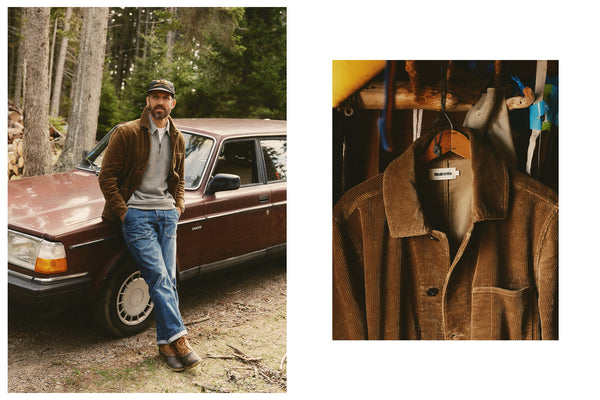 fit model posing in The Ojai Jacket in Bourbon Corduroy