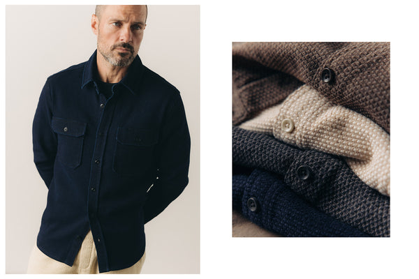 ffit model showing off The Utility Shirts in Sashiko