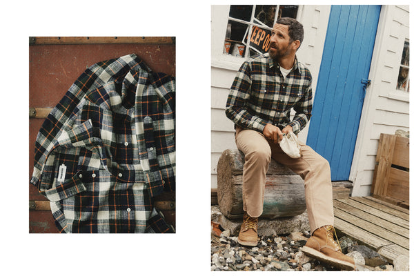 fit model posing in The Shore Shirt in Flannel