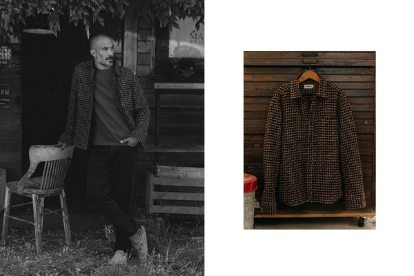fit model showing off The Cutter Overshirt in Timber Plaid