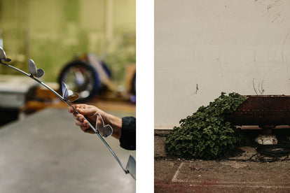 shot of outside, shawn holding a project he's working on