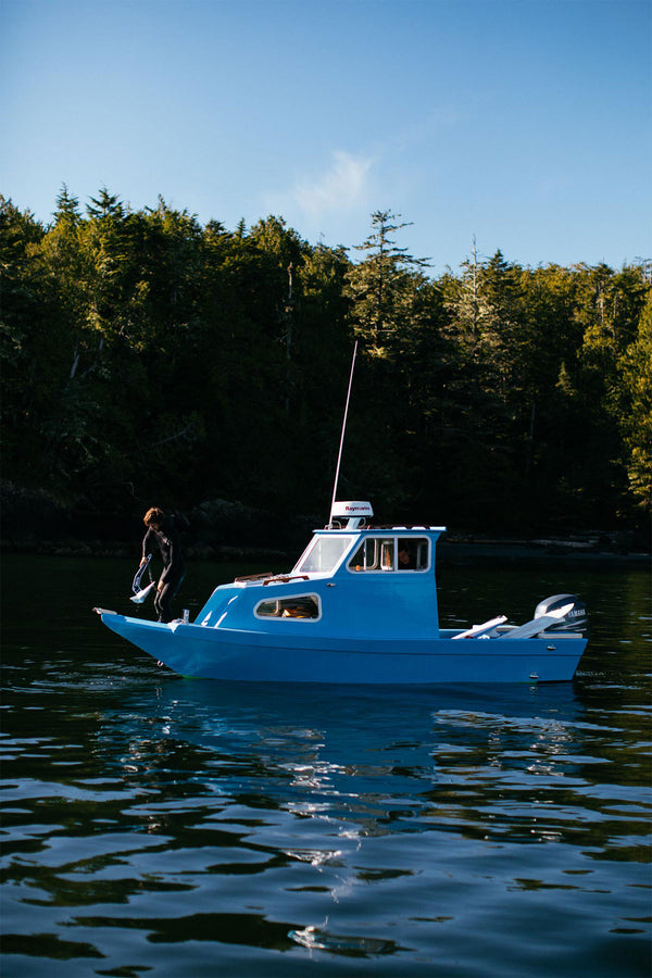 Zipping up wetsuits, aboard Camel.