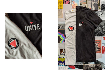 Diptych of The Cotton Hemp Tee in Unite and Hate-Free