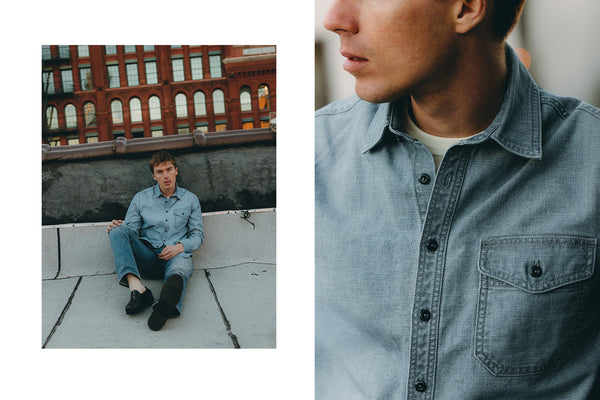 Model fit model posing in The Cadet Shirt