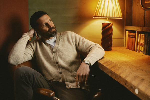 Model wearing The Eastmoor Cardigan