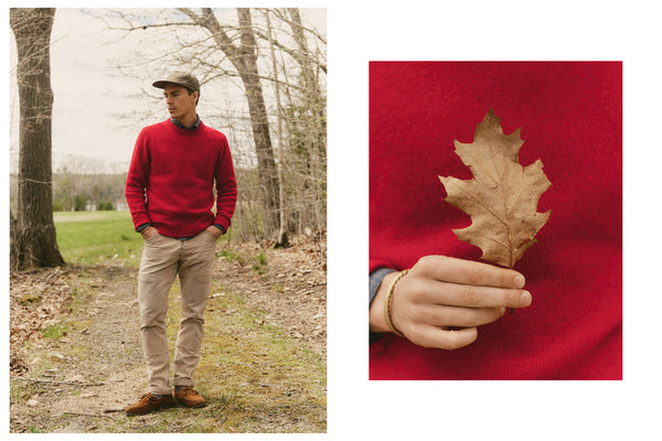 Model wearing The Eastmoor Sweater in Claret Wool
