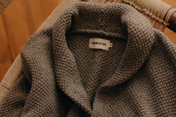 editorial flatlay of The Crawford Sweater in Marled Coffee