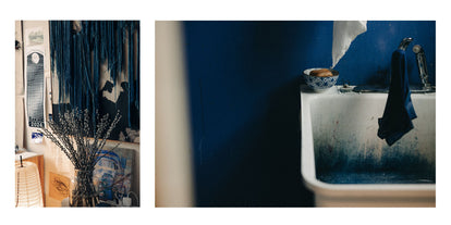 editorial image of indigo dye in Carrie Crawford's studio