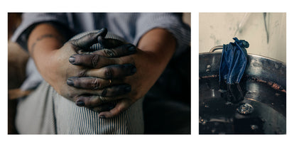 editorial image of Carrie's hands and indigo dye