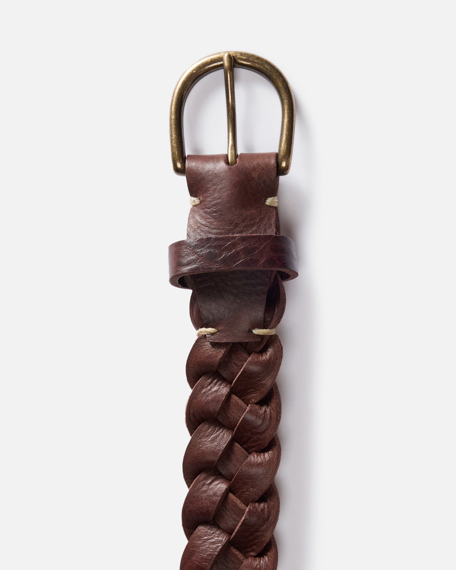 editorial image of the buckle on The Braided Belt in Dark Brown, Accessories by Taylor Stitch