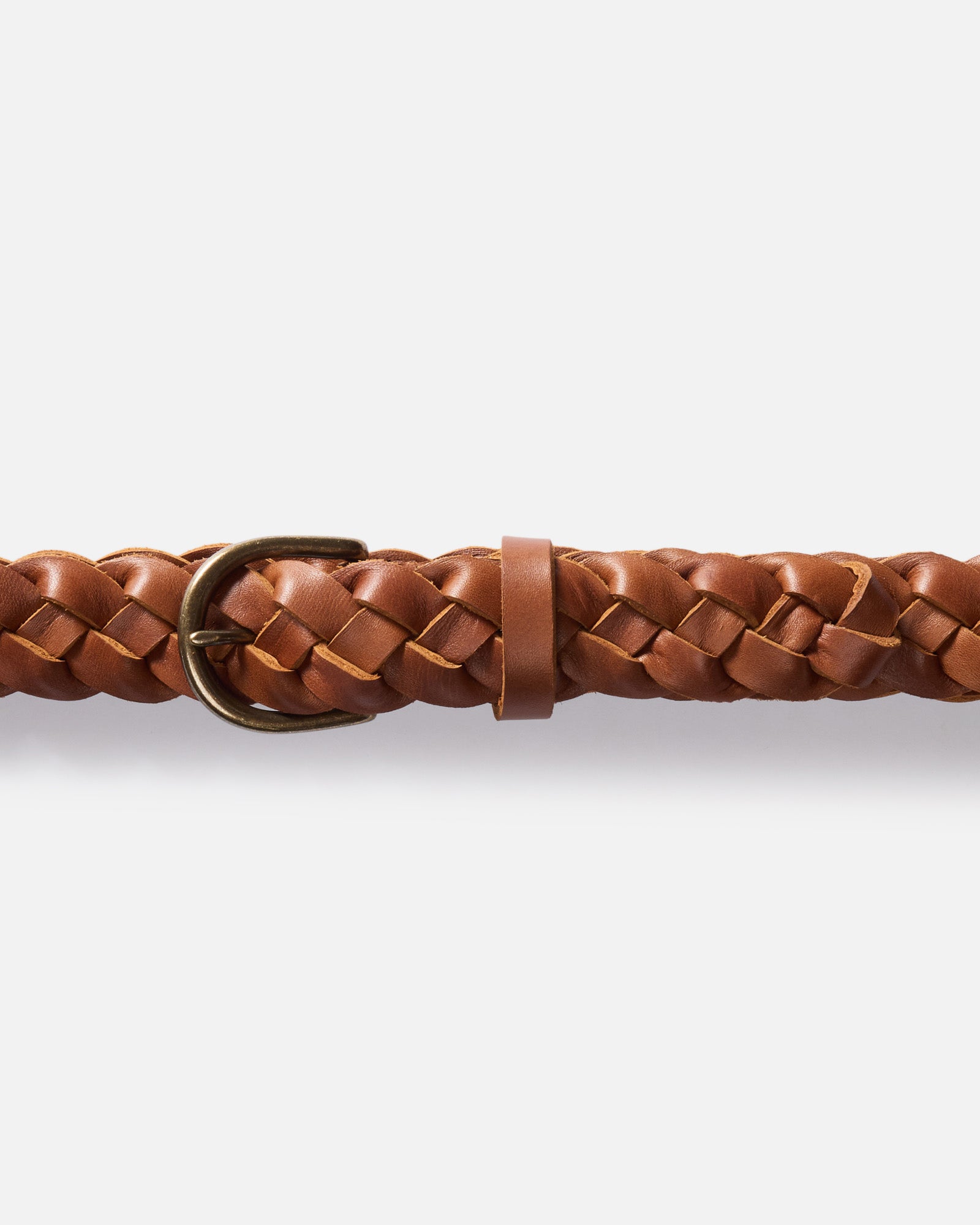 editorial image of The Braided Belt in Whiskey buckled, Accessories by Taylor Stitch