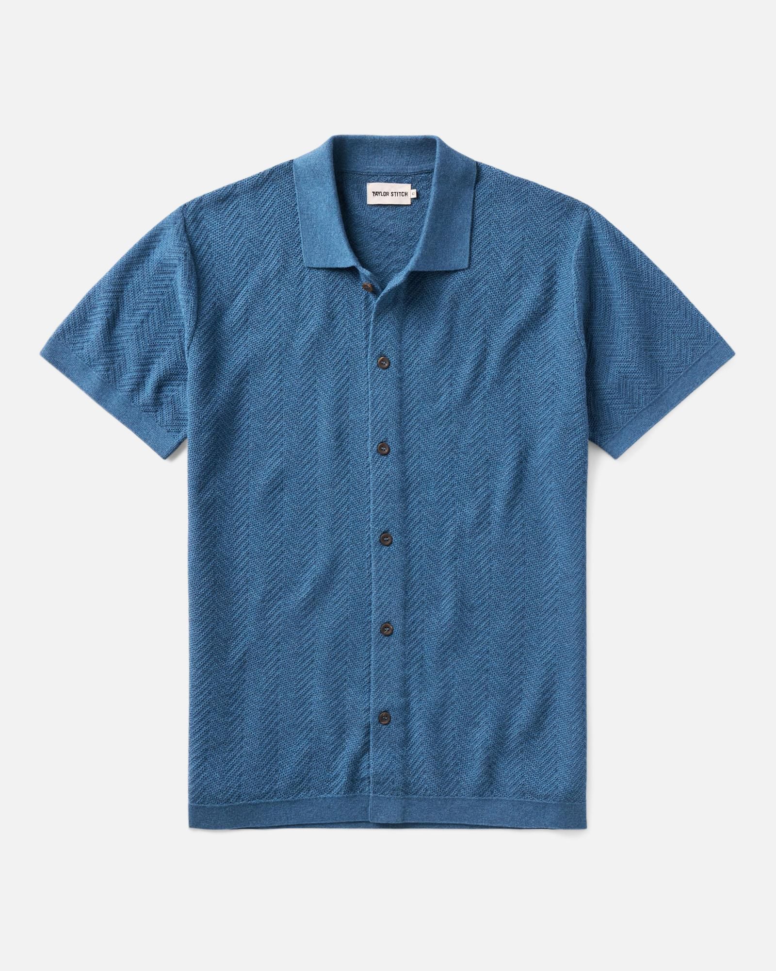 flatlay of The Button Down Polo in Gulf Stream Herringbone, Knits by Taylor Stitch