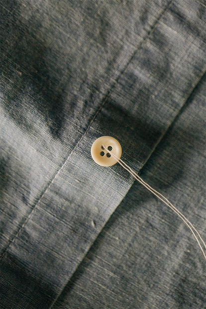 Yarn travelling through the button.