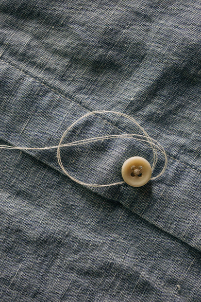 Yarn wrapping around the base of button.