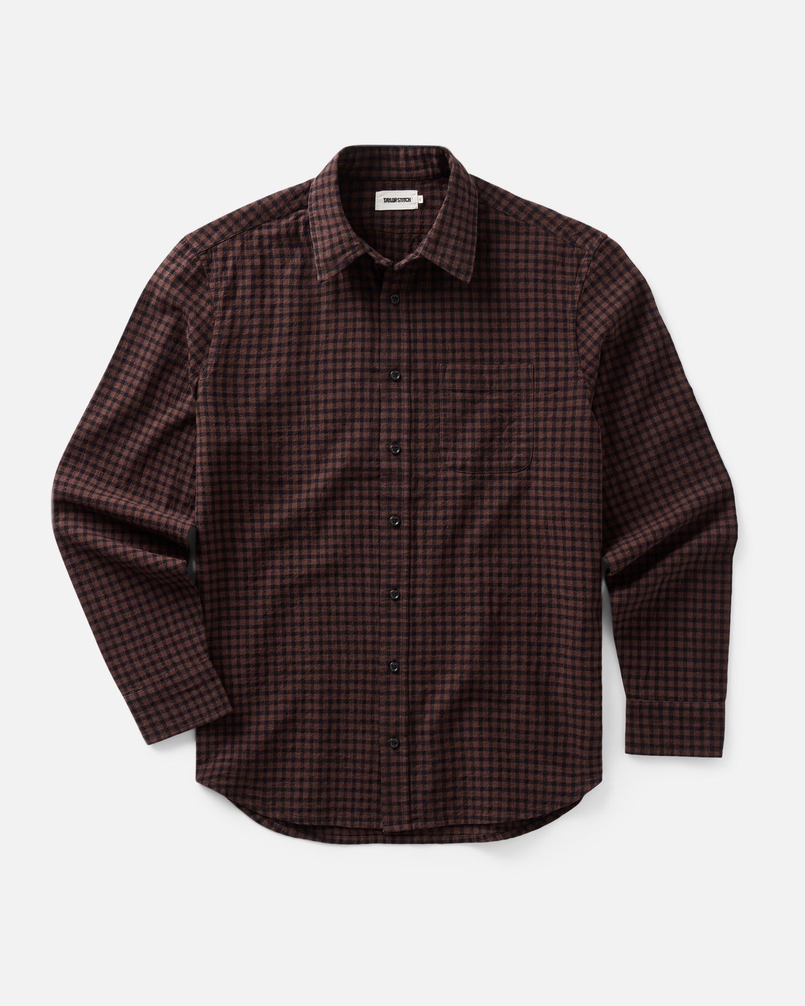 flatlay of The California Shirt in Black Cherry Gingham, Wovens by Taylor Stitch