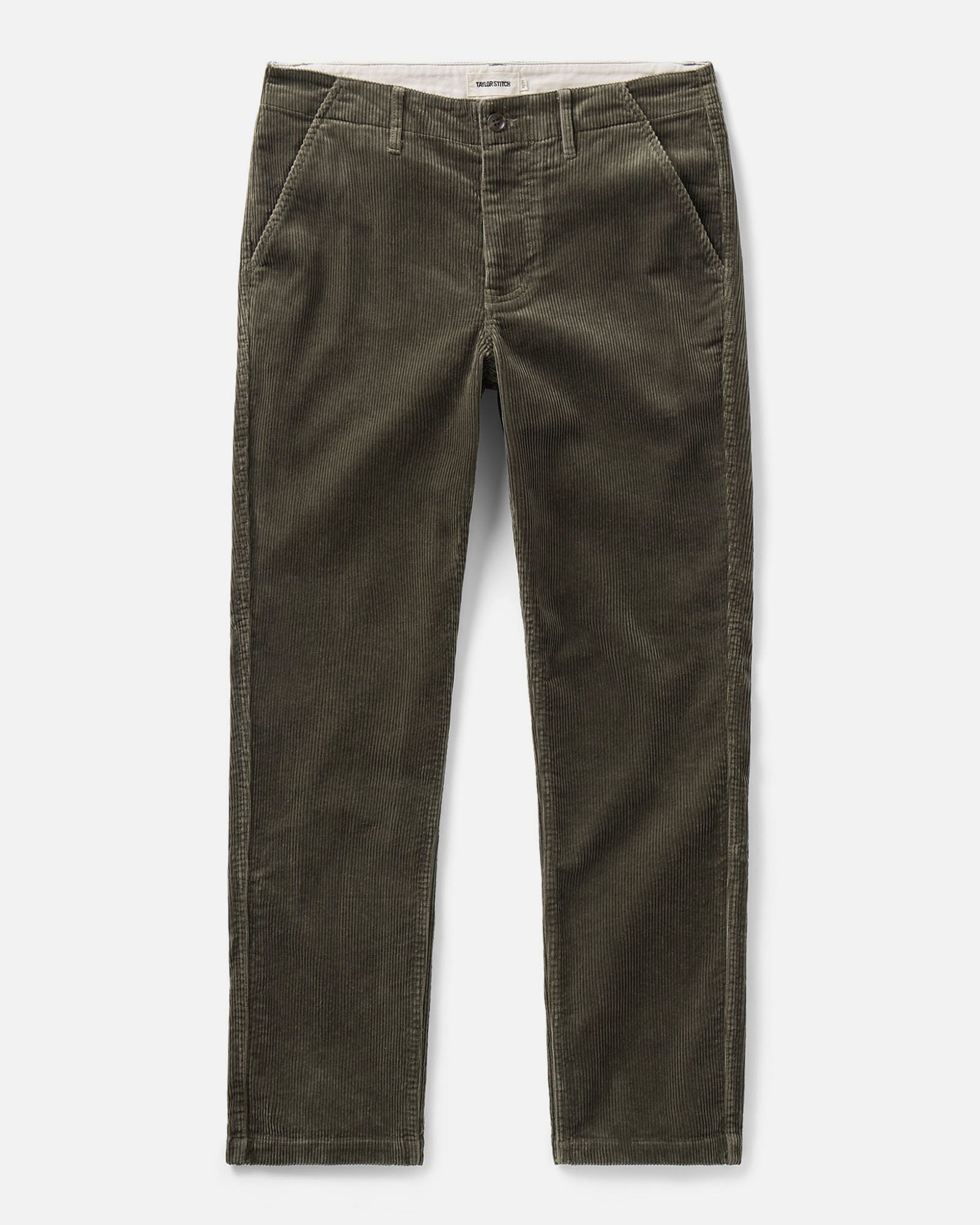 flatlay of The Carnegie Pant in Smoked Olive Corduroy, Bottoms by Taylor Stitch