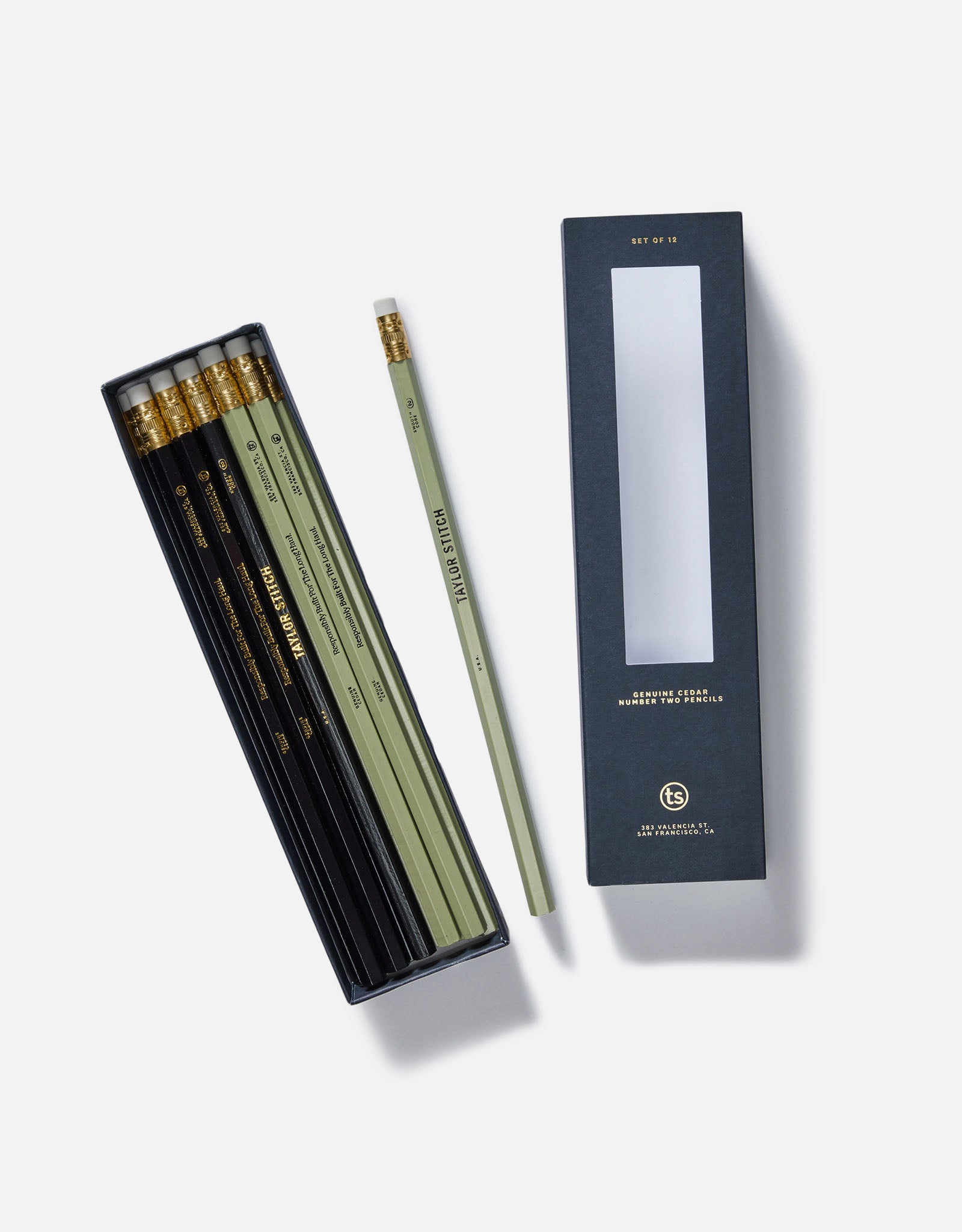 editorial image of The Cedar Hex Pencil (12-Pack) in the packaging, Accessories by Taylor Stitch
