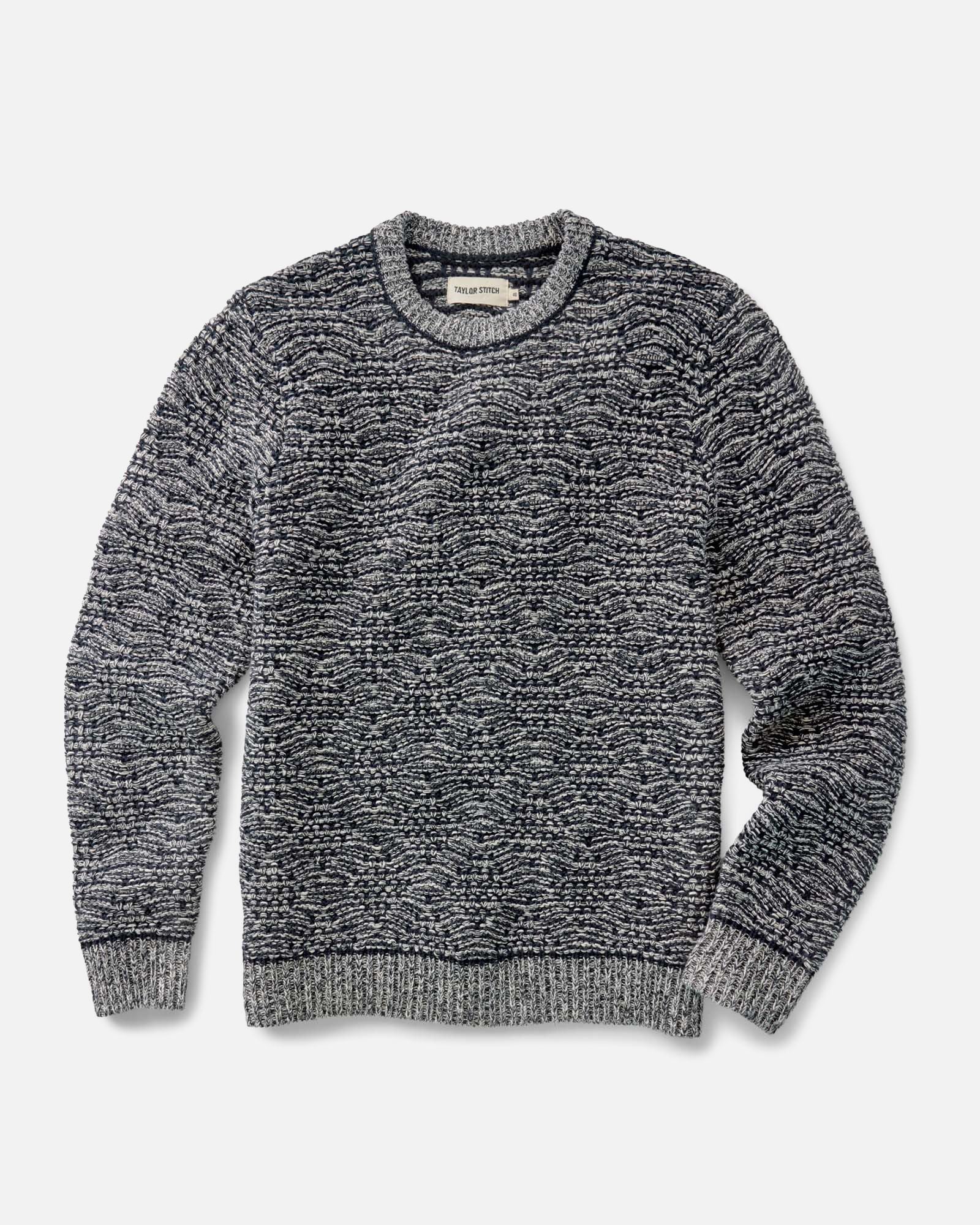 flatlay of The Chatham Crew in Marine Stripe Jacquard, Knits by Taylor Stitch